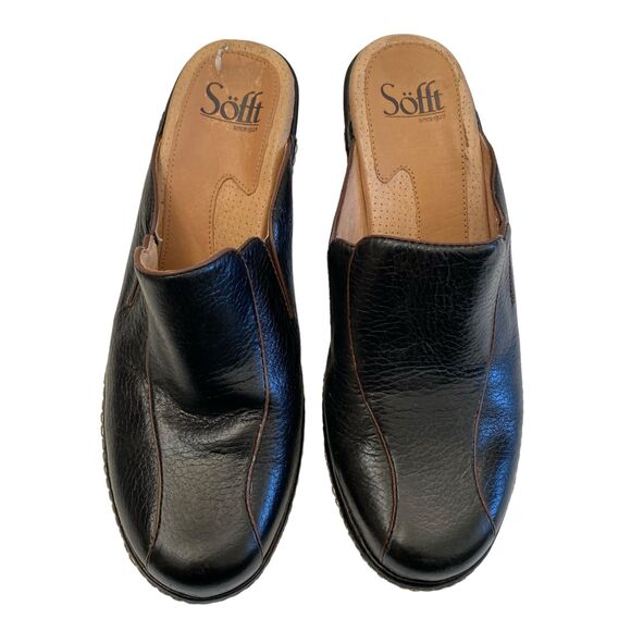 SOFFT Black Leather Slip-On Mule Clog Size 6.5 - Picture 1 of 8